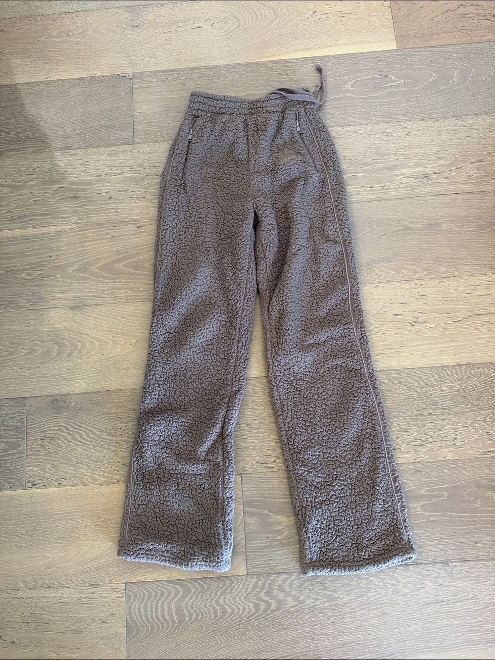 SKIMS Plush Wide Leg Fleece Pants in Taupe Gray
